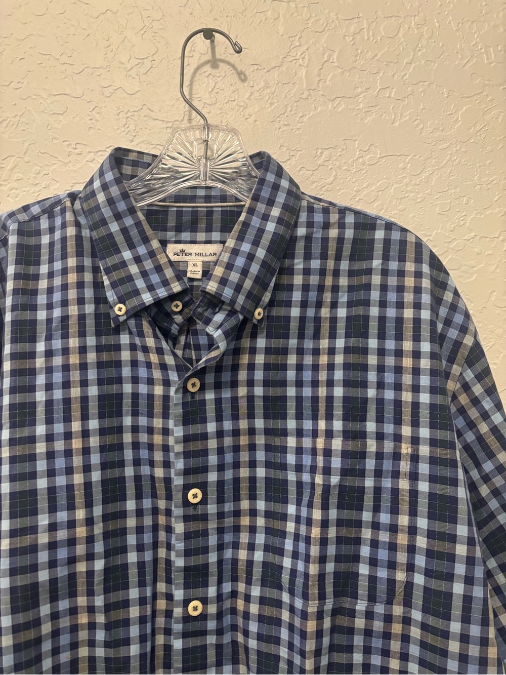 Peter Millar summer comfort button‎ down checkered long sleeve shirt mens XL